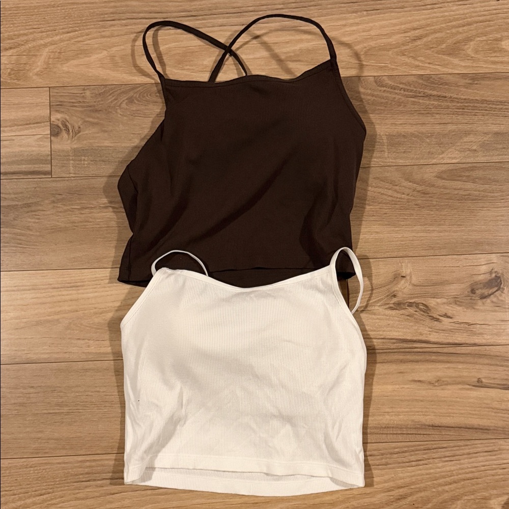 Brown and White Women's Camisole Tops